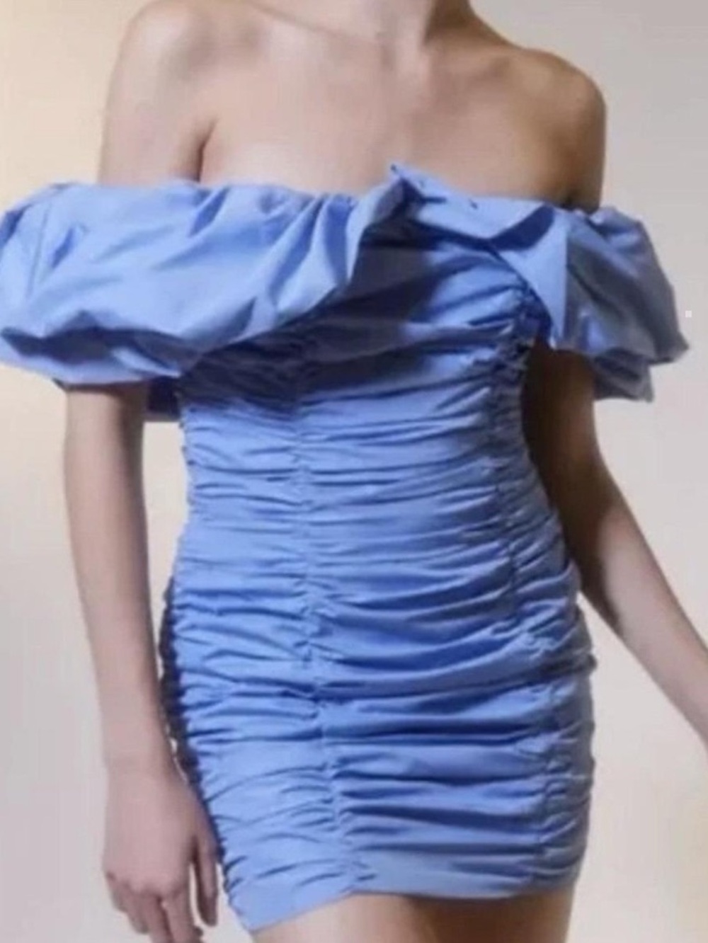 Glamorous Light Blue Off-Shoulder Ruched Mini Dress